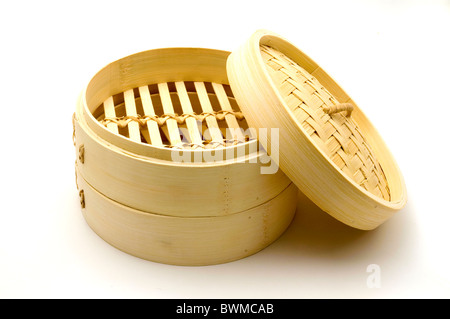 Bamboo steamer on a white background Stock Photo
