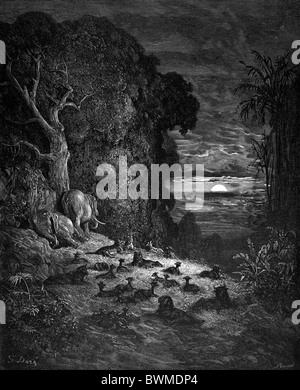 Gustave Doré; The Seventh Evening in The Garden of Eden; Black and White Engraving Stock Photo