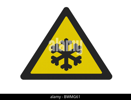 Photo realistic reflective metallic 'risk of ice' sign, isolated on a pure white background. Stock Photo