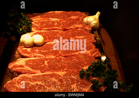 Grade AAA New York Steak (strip loin) ready to be cooked Stock Photo