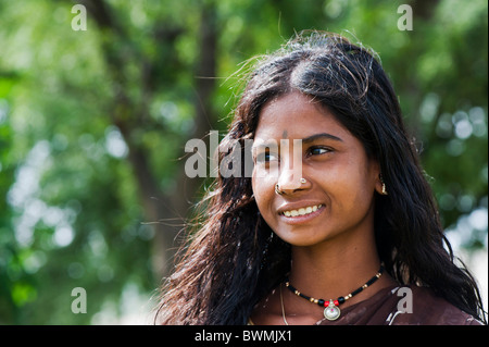 Smiling South Indian Teenage Girl portrait. Andhra Pradesh, India Stock Photo