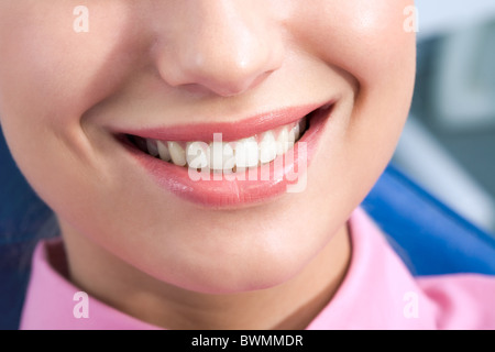 Close-up of happy female smile and healthy teeth Stock Photo