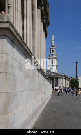 St. Martin in the Field Church and the front wall of the National Gallery in Trafalgar Square Stock Photo