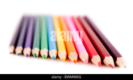 Colorful crayons isolated on white background. Stock Photo