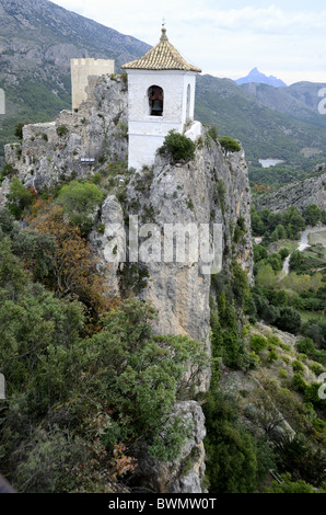 Europe, Spain, Valencia, Province of Alicante, Guadalest. Historic Saint Joseph Castle mountain top bell tower. Stock Photo