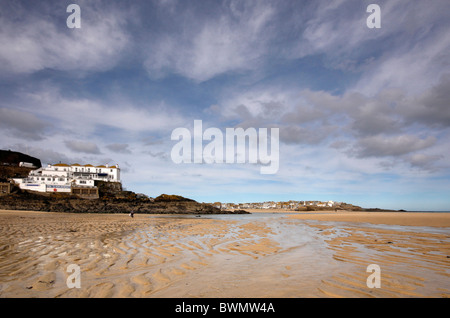 The view at low tide from Porthminster beach over to St Ives in Cornwall Stock Photo