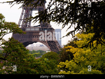 part of Eiffel Tower tour seen from Jardin du Trocadéro Stock Photo