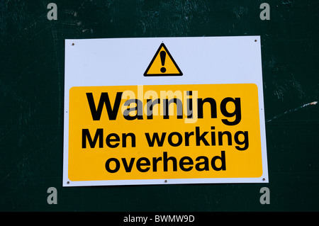 Warning Men Working Overhead safety sign, Cambridge, England, UK Stock Photo