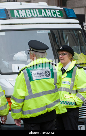 St John ambulance with crew, London, UK Stock Photo