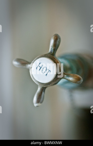Old hot tap handle Stock Photo