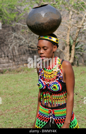 Young Zulu Maiden in Traditional Beaded Dress, Shakaland Zulu Village, Nkwalini Valley, Kwazulu Natal, South Africa. Stock Photo