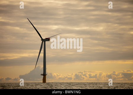 Working on installing the Walney 1 offshore wind farm off Barrow in Furness, Cumbria, UK. Stock Photo