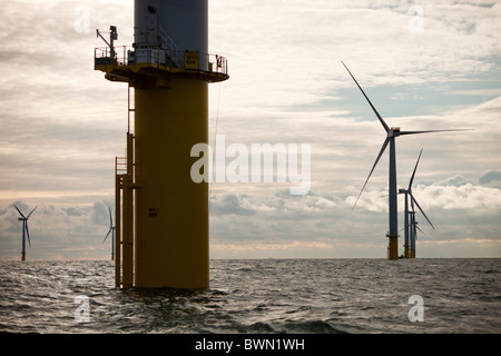 Working on installing the Walney 1 offshore wind farm off Barrow in Furness, Cumbria, UK. Stock Photo