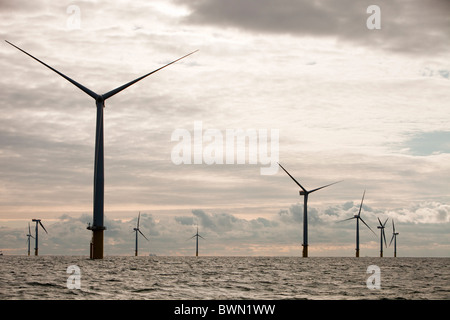 Working on installing the Walney 1 offshore wind farm off Barrow in Furness, Cumbria, UK. Stock Photo