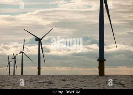 Working on installing the Walney 1 offshore wind farm off Barrow in Furness, Cumbria, UK. Stock Photo