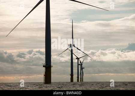 Working on installing the Walney 1 offshore wind farm off Barrow in Furness, Cumbria, UK. Stock Photo