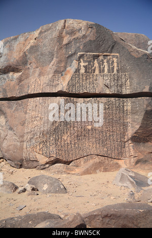 Egypt North Africa Sehel island near Aswan. Famine stela stele travel trip African Egyptian ancient Old blu Stock Photo