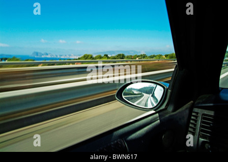 France provence inside a speeding car on a8 highway Stock Photo