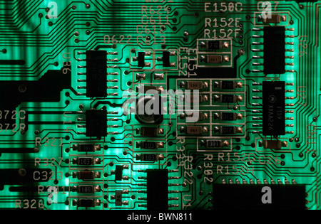 Integrated circuit board from a computer. Stock Photo
