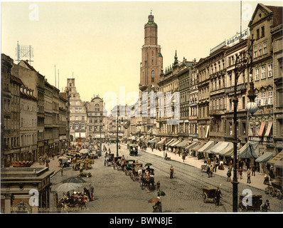 Market place from East Breslau Silesia formerly Germany Europe German Empire Poland Photochrom about 1900 hi Stock Photo