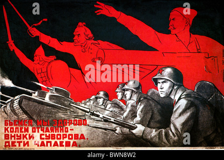 1941 Soviet Union World War II Propaganda sons of Suvorov and Chapayev combat USSR 1941 Kukriniksy history h Stock Photo