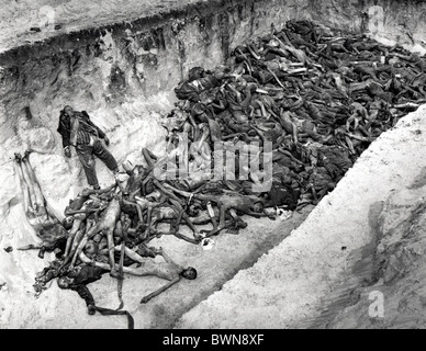 World War II Bergen-Belsen concentration camp Germany Europe April 1945 history historical historic prisoners Stock Photo