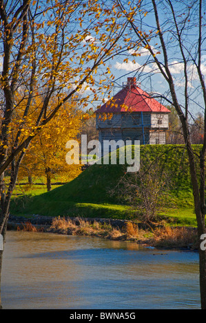 The blockhouse at at the historical site of the fort at Coteau du Lac. Stock Photo