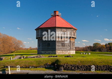 The blockhouse at at the historical site of the fort at Coteau du Lac. Stock Photo