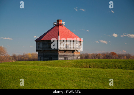 The blockhouse at at the historical site of the fort at Coteau du Lac. Stock Photo