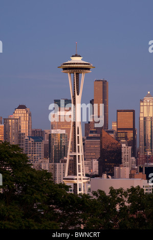 Retro image of Seattle skyline from Kerry Park at sunset Stock Photo