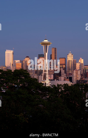 Retro image of Seattle skyline from Kerry Park at sunset Stock Photo