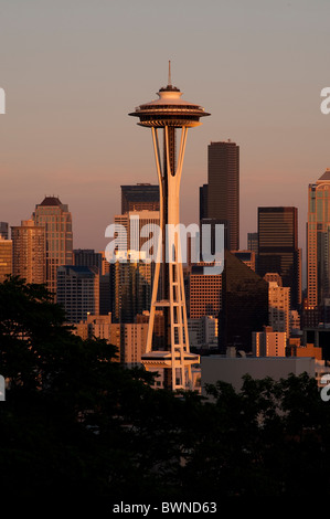 Retro image of Seattle Skyline at sunset, Stock Photo