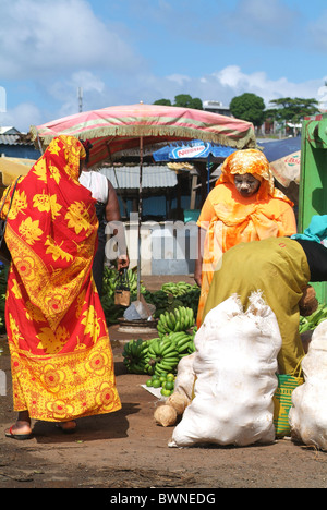 Mayotte France Europe Overseas collectivity Indian Ocean Comoros islands island woman vendors market fruits Stock Photo