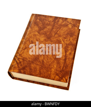 Old blank hardcover leather bound book isolated on white background Stock Photo