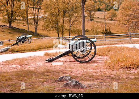 Artillery Cannons on Cemetery Ridge Gettysburg Pennsylvania PA in early Autumn. Stock Photo