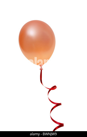 Orange balloon with ribbon isolated on white background (with clipping path) Stock Photo