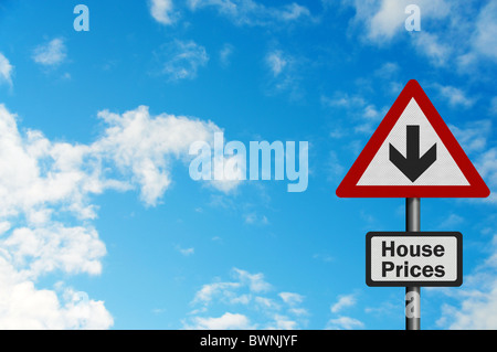 Photo realistic bright, clean 'falling house prices' sign with space for your text / editorial overlay Stock Photo