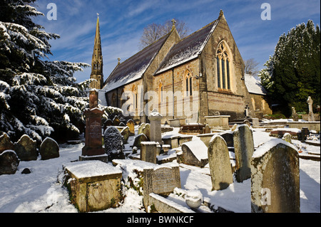 St Catwg's church, Pentyrch, South Wales, after a fall of snow. Stock Photo