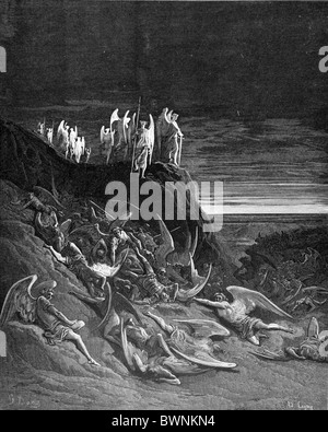 Gustave Doré; The War in Heaven John Milton's Paradise Lost; Black and White Engraving Stock Photo