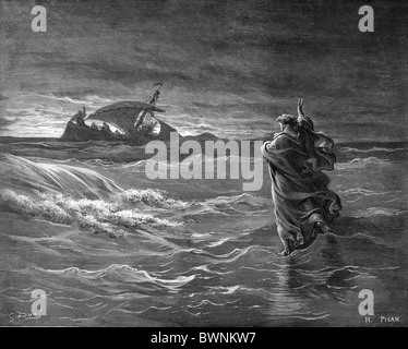 Gustave Doré; Jesus Walks on Water; Black and White Engraving Stock Photo