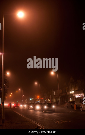 A foggy night on Banbury road, Oxford. Stock Photo