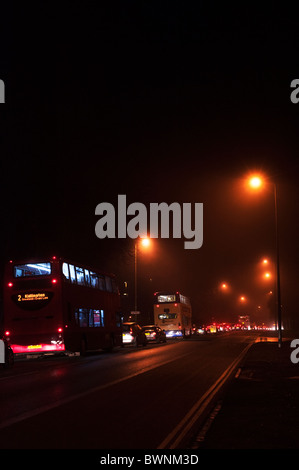 A foggy night on Banbury road, Oxford. Stock Photo