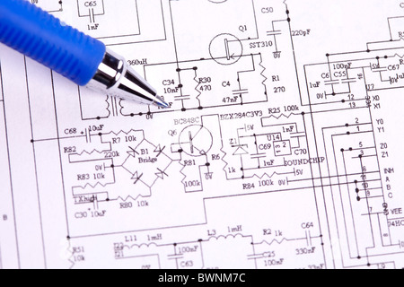 An electronic schematic diagram. Ideal technology background. Stock Photo