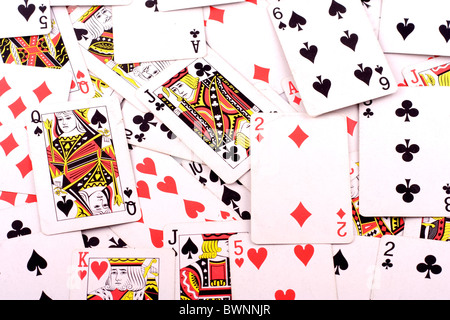 A deck of cards scattered at random. Stock Photo