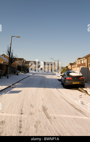 An ungritted residential road in Nottingham England UK Stock Photo