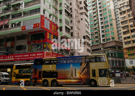 Typical bus and street on Hong Kong Island, China, Asia, The Wan Chai District Stock Photo