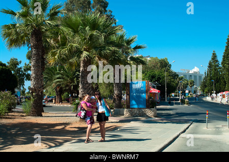 Way and way mark to Nissi beach on street of Agia Napa, island of Cyprus Stock Photo