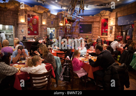 People eating in the Planet Hollywood restaurant, Disney Village, Disneyland Paris, France Stock Photo