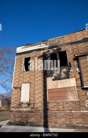 Burned vacant apartment building  East side of Detroit Michigan USA Stock Photo