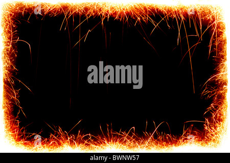 Sparkling fireworks frame on black background Stock Photo